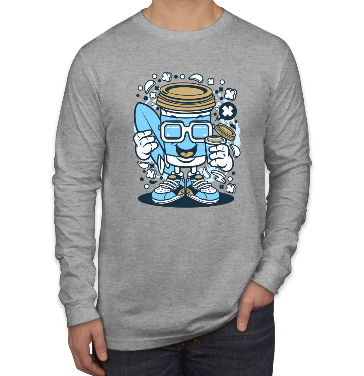 Coffee Cup Surfing Men's Long Sleeve Shirt