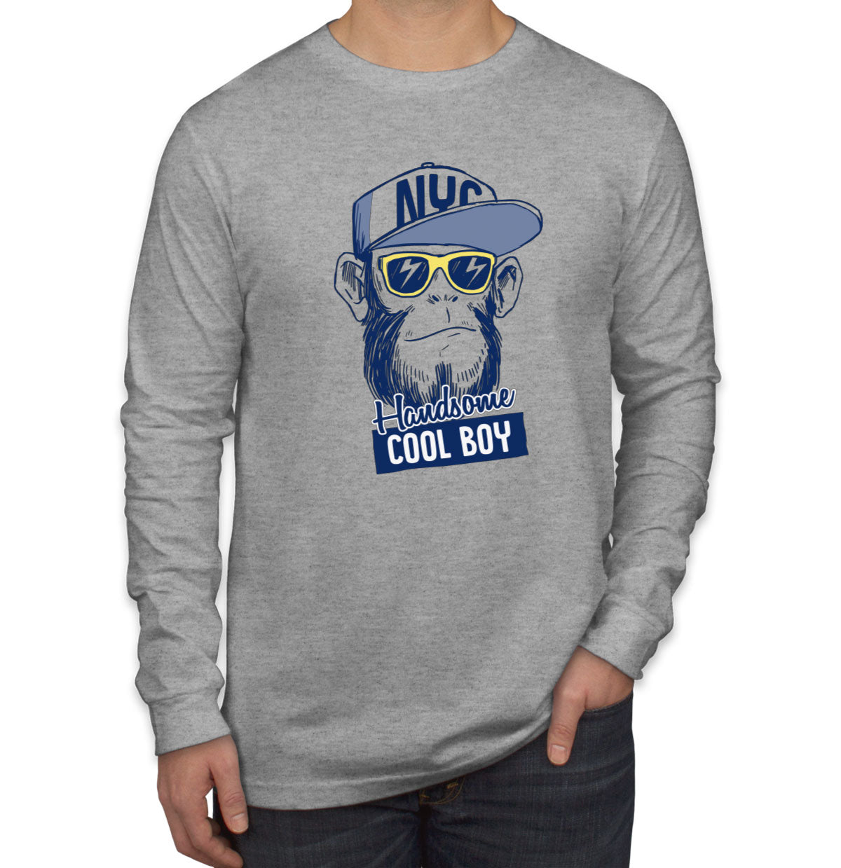 Handsome Cool Boy NYC Monkey Men's Long Sleeve Shirt