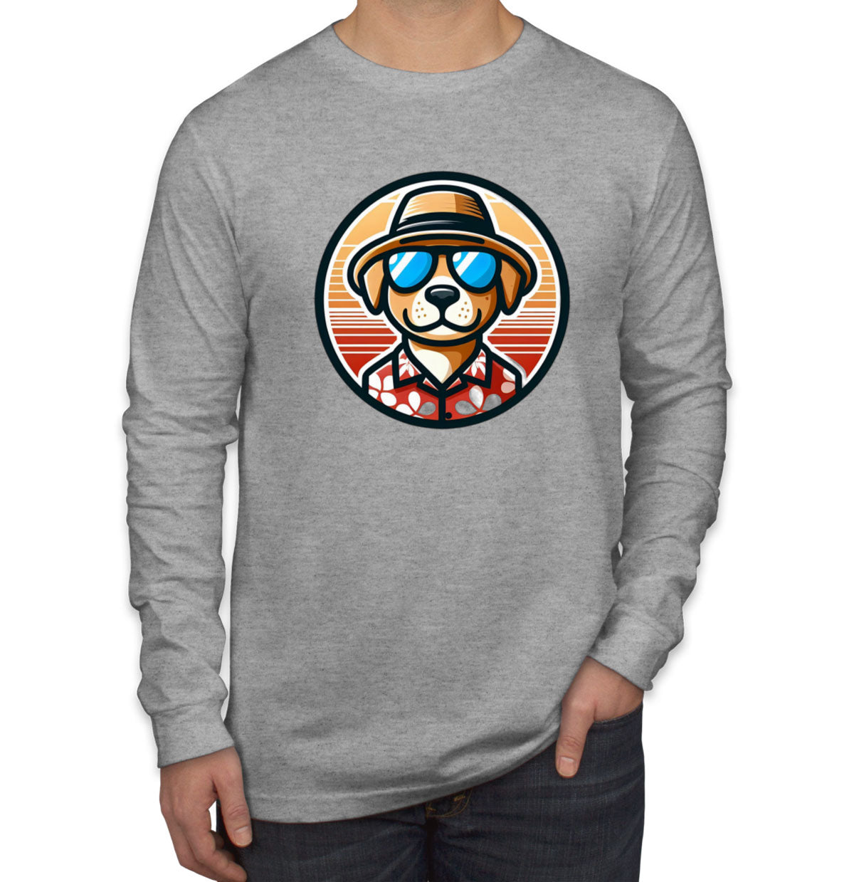 Cool Dog With Hat And Sunglasses Men's Long Sleeve Shirt