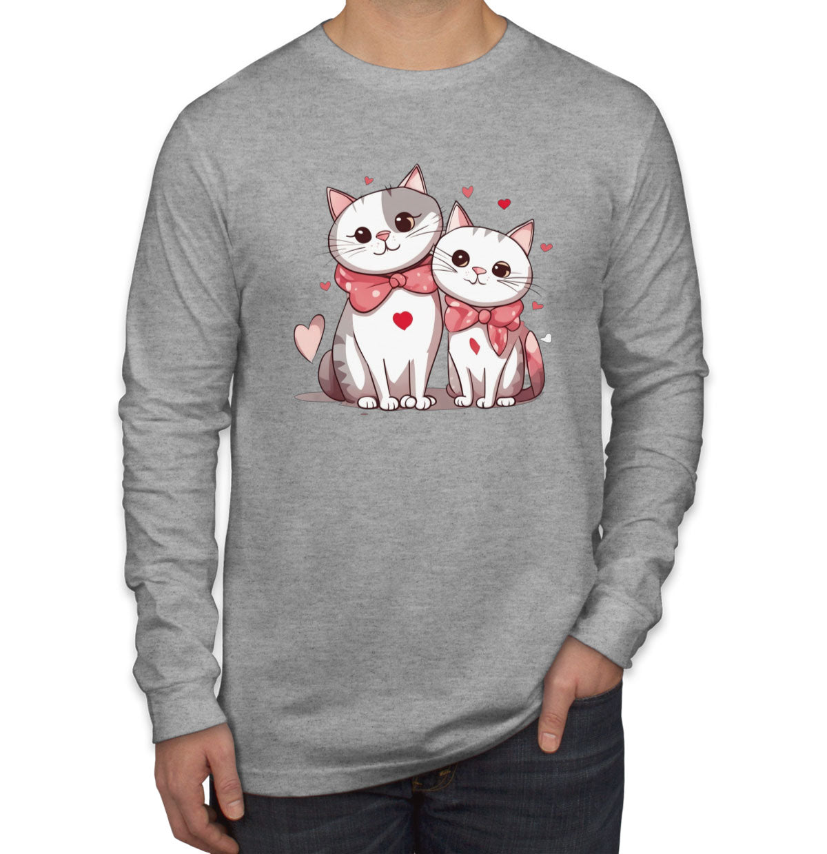 Cute Cat Couples Valentine's Day Men's Long Sleeve Shirt