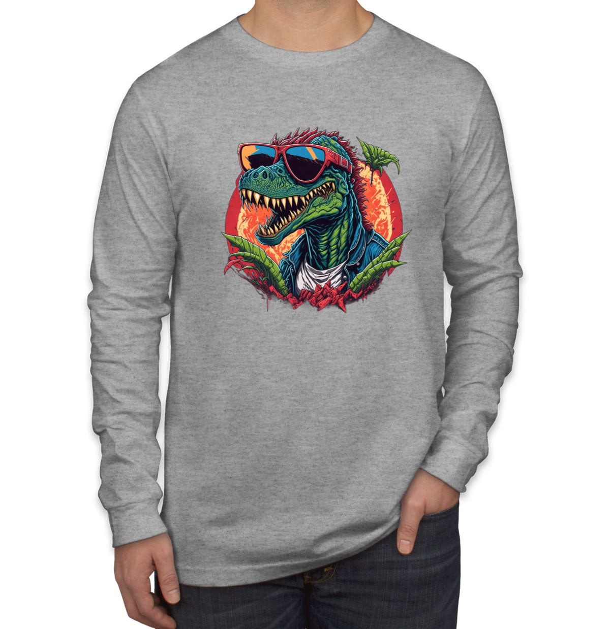 Colorful Dinosaur  Men's Long Sleeve Shirt