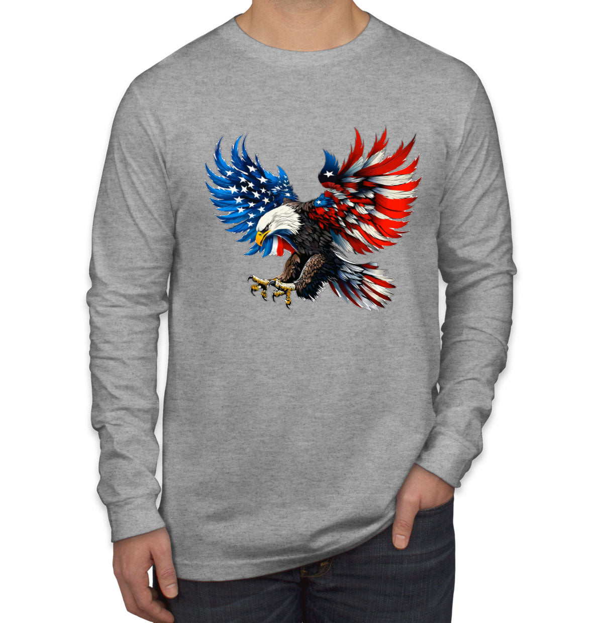 American Eagle Flag Independence Day Patriotic Men's Long Sleeve Shirt