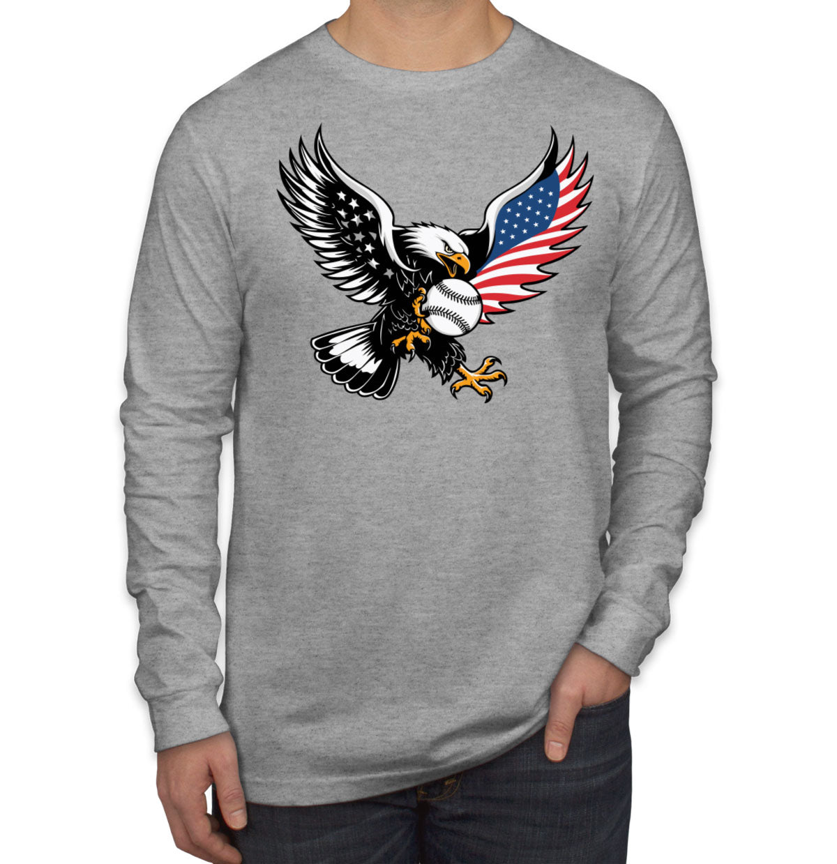 American Eagle Catching Baseball Men's Long Sleeve Shirt