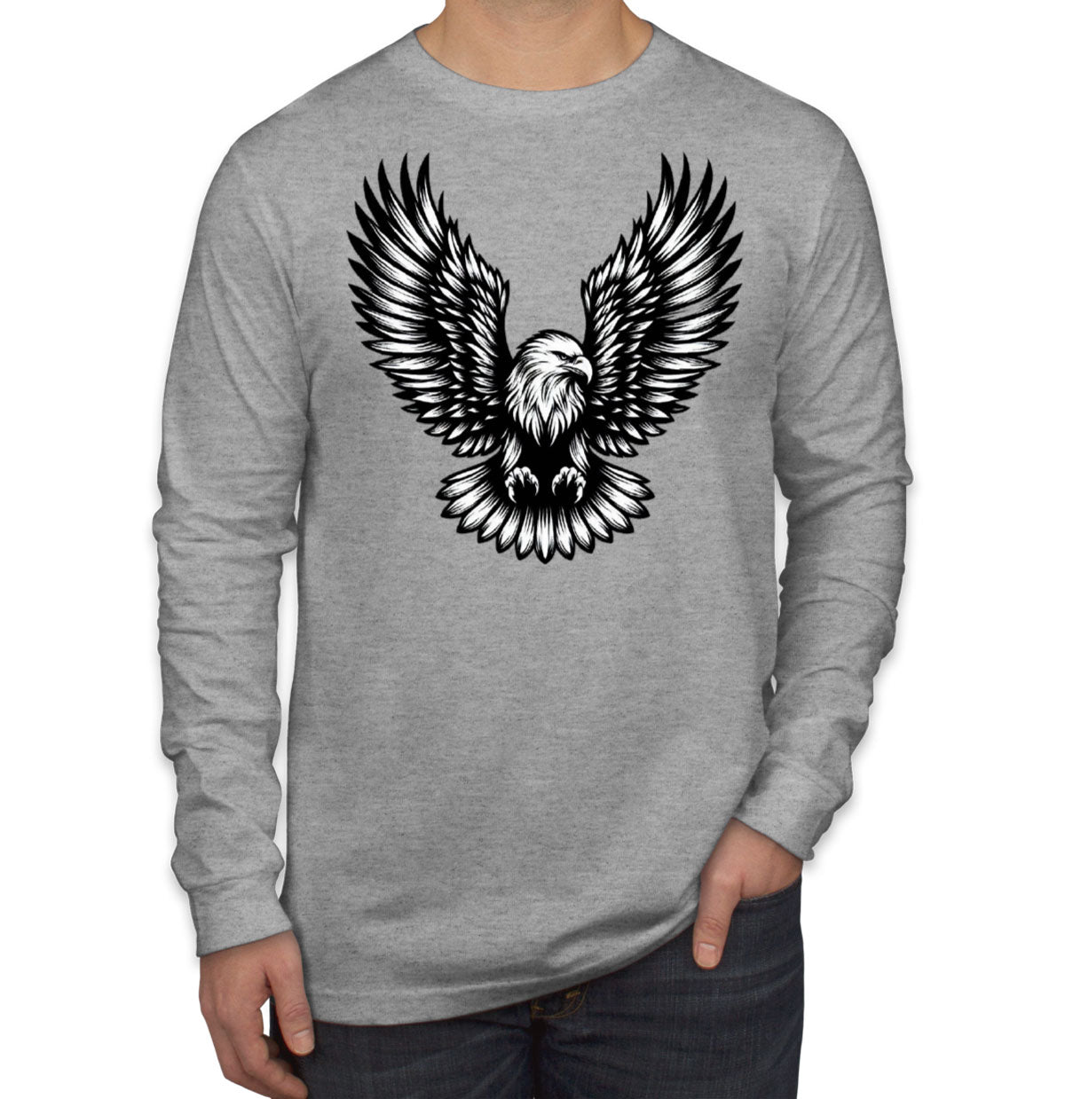 Eagle White And Black Men's Long Sleeve Shirt