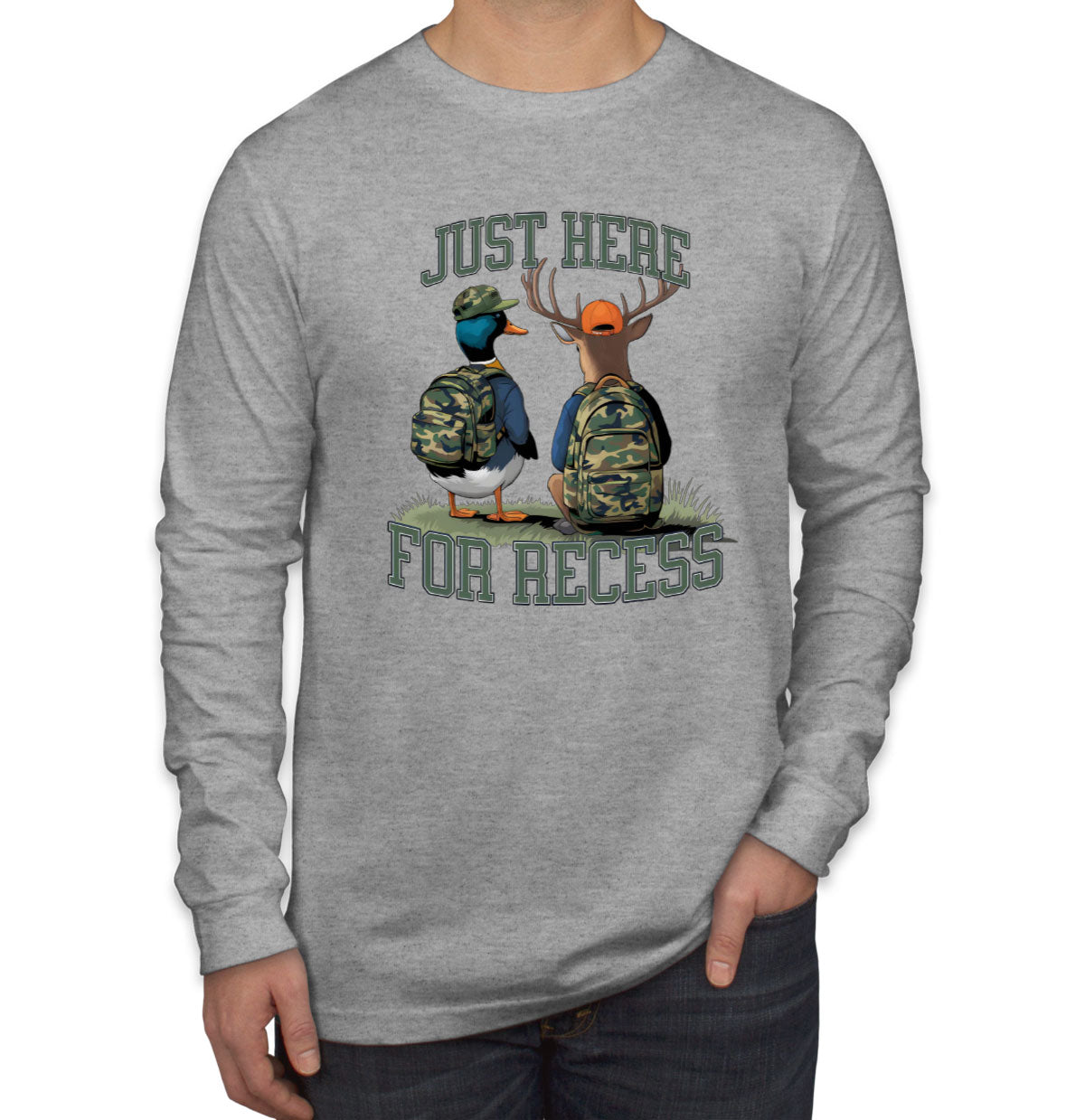 Just Here For Recess Duck And Deer Hunting Men's Long Sleeve Shirt