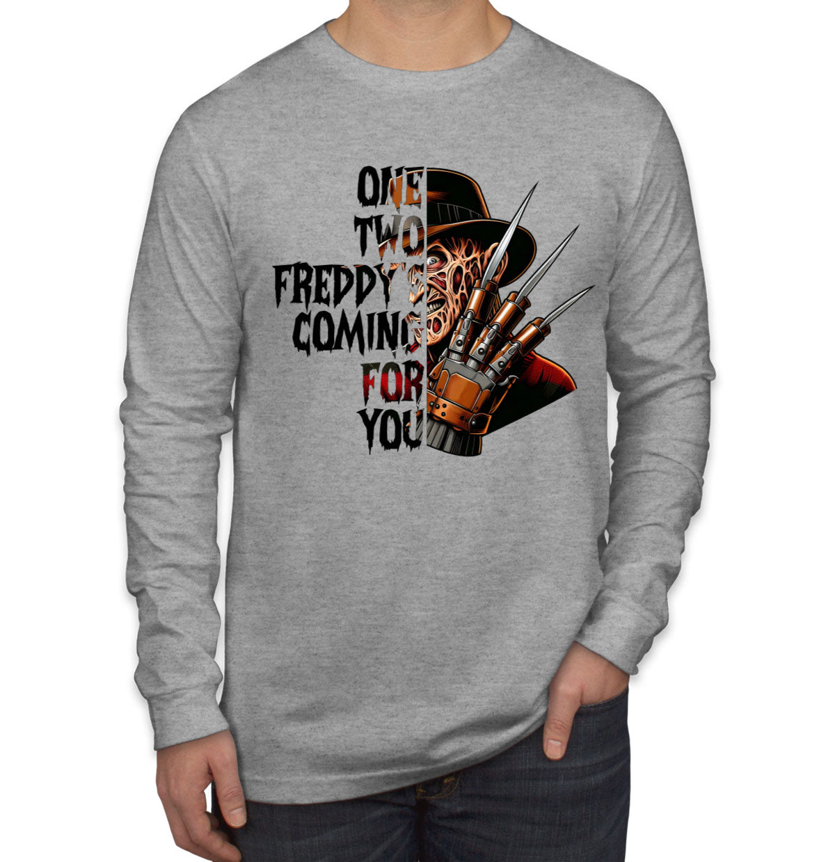 One Two Freddy's Coming For You Halloween Men's Long Sleeve Shirt