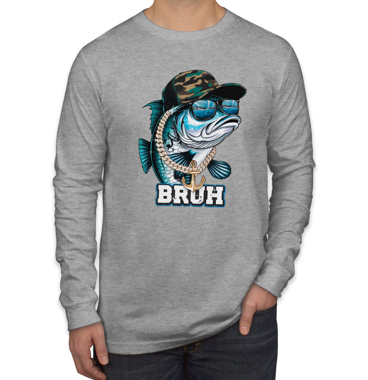 Funny Bass Fishing Men's Long Sleeve Shirt