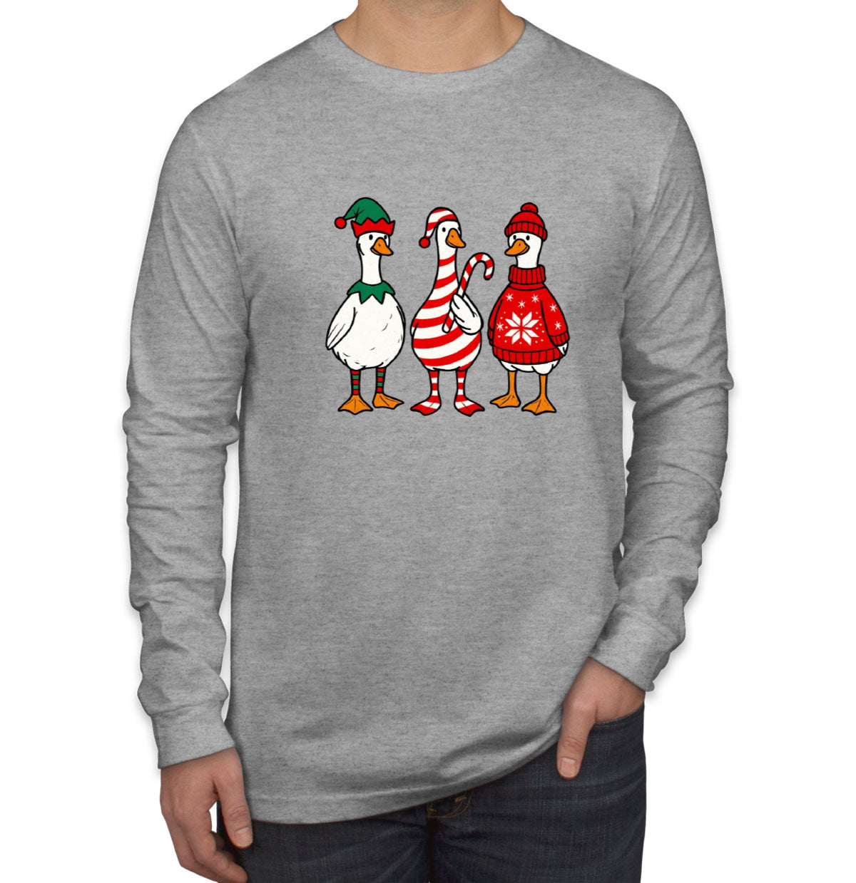 Funny Christmas Gooses Men's Long Sleeve Shirt
