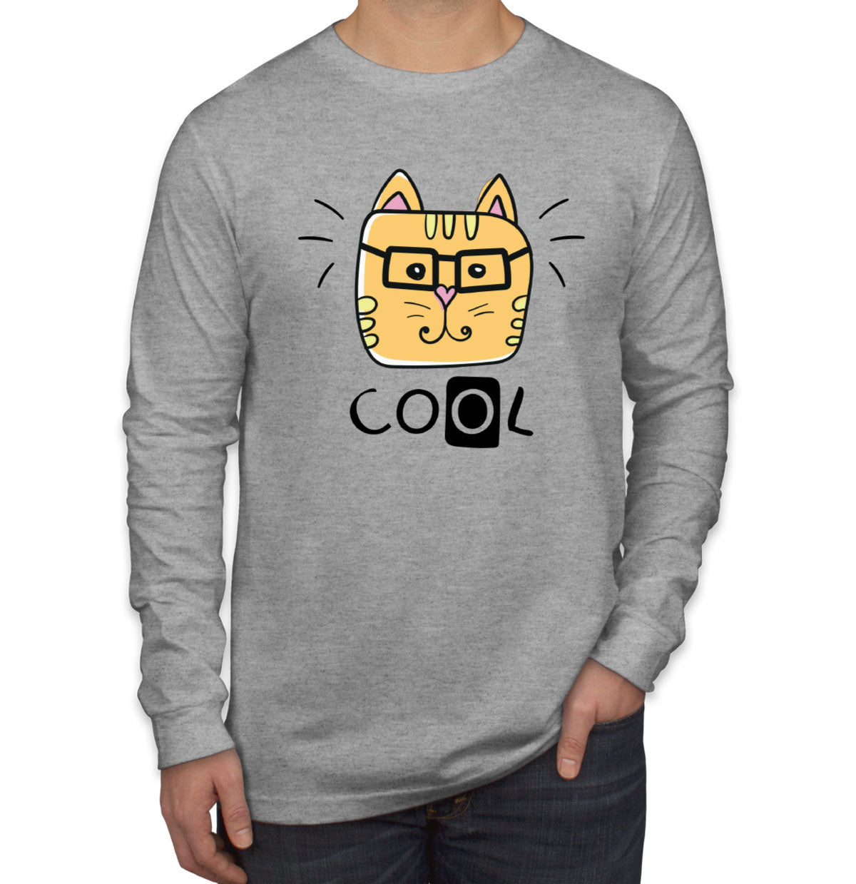 Handdrawing Cool Cat Men's Long Sleeve Shirt