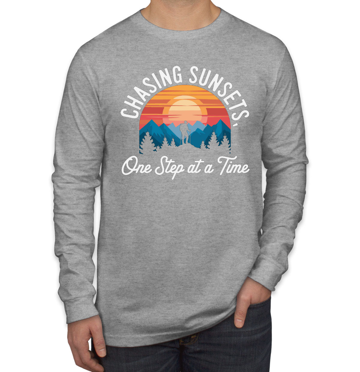 Chasing Sunsets, One Step At A Time Men's Long Sleeve Shirt