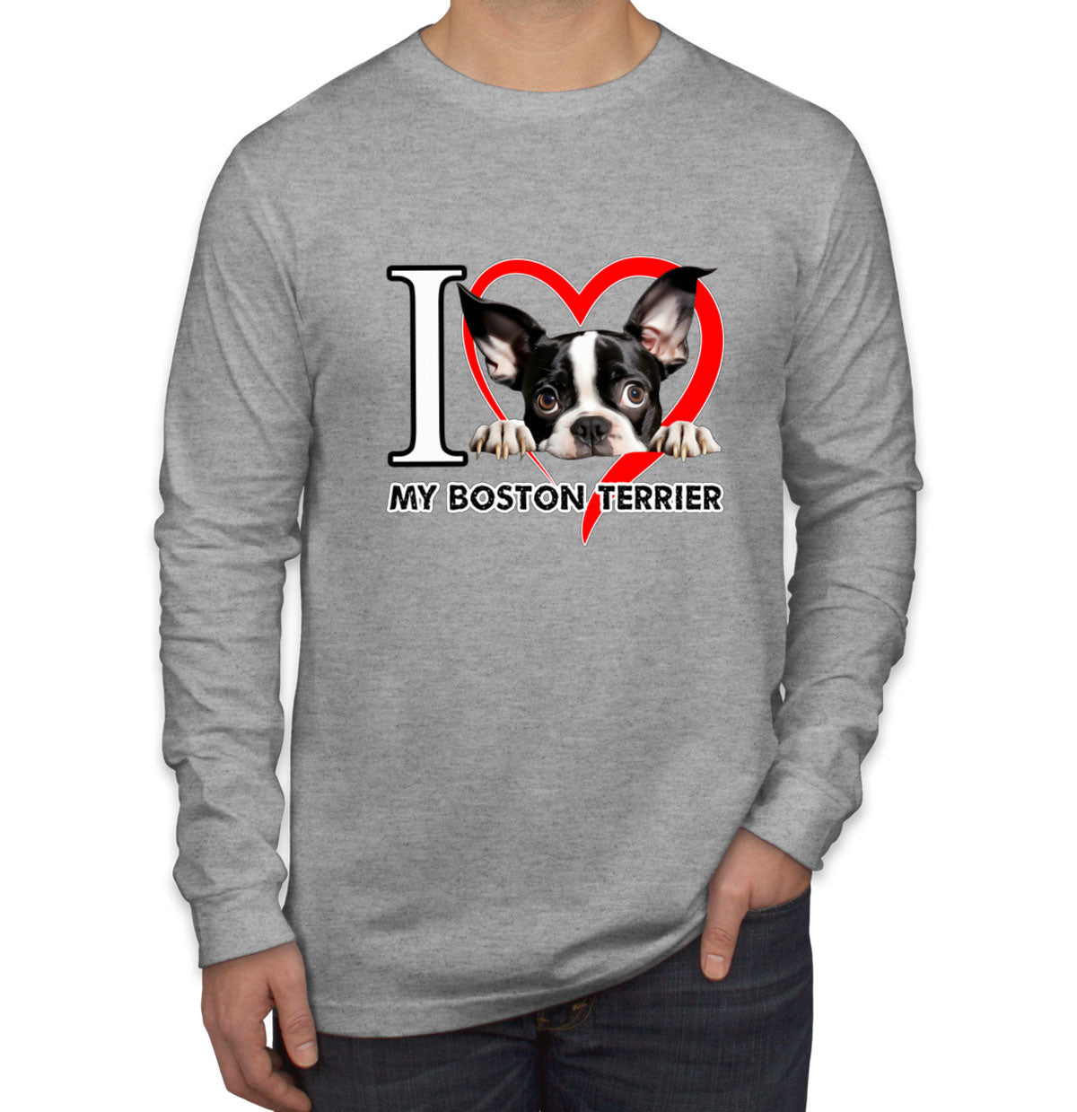 I Love My Boston Terrier Dog Men's Long Sleeve Shirt