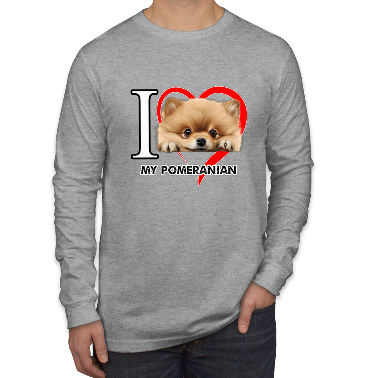 I Love My Pomeranian Dog Men's Long Sleeve Shirt