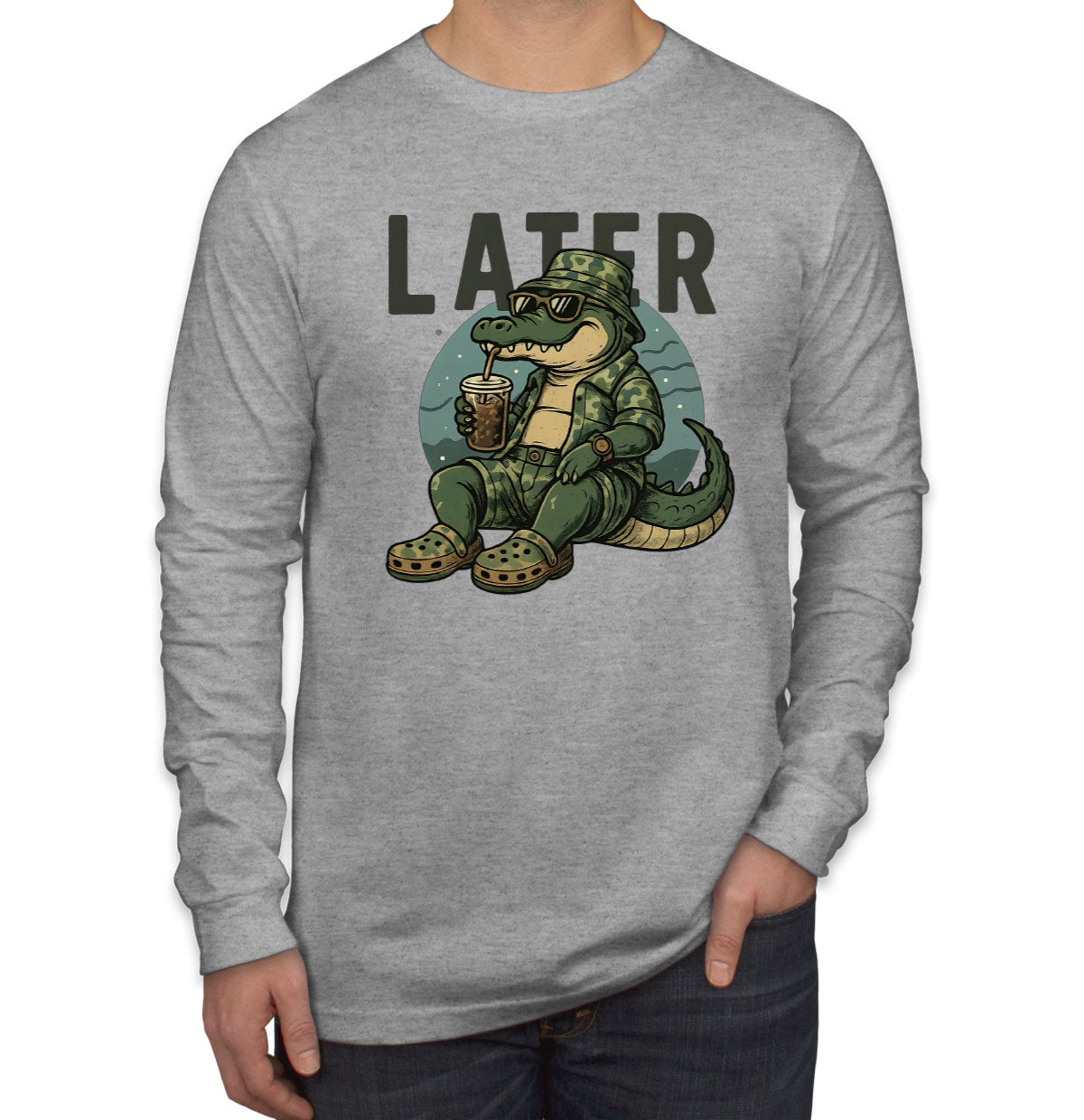 Camo Alligator Hunting Men's Long Sleeve Shirt