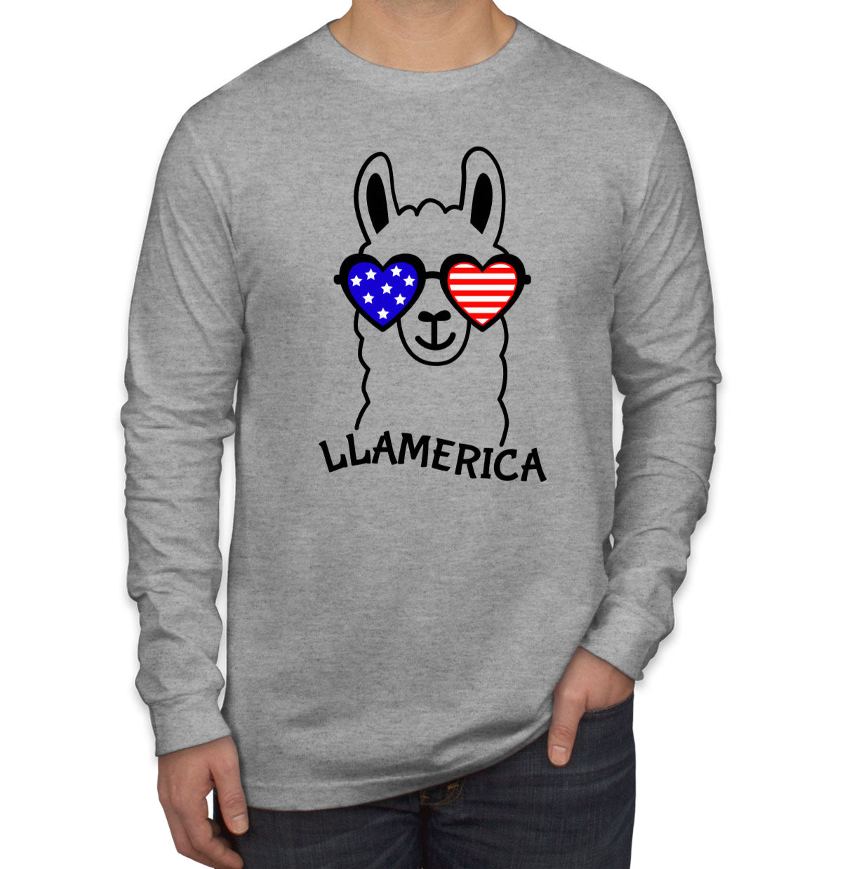 Llama America Patriotic Men's Long Sleeve Shirt