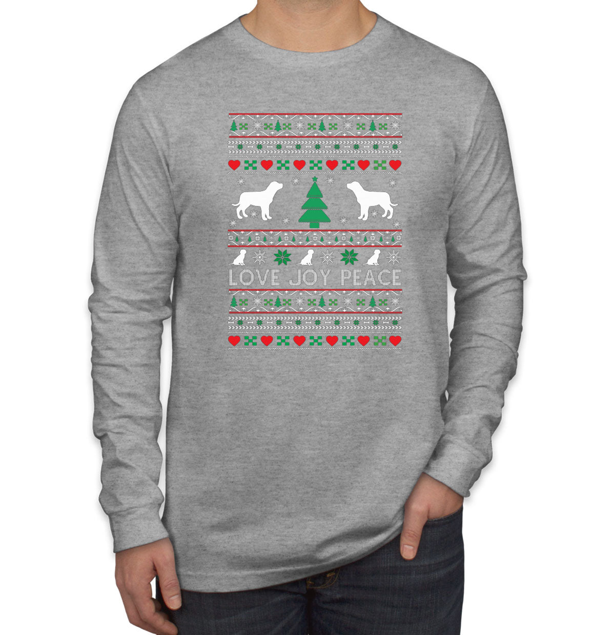 Love Joy Peace Christmas Dog Men's Long Sleeve Shirt