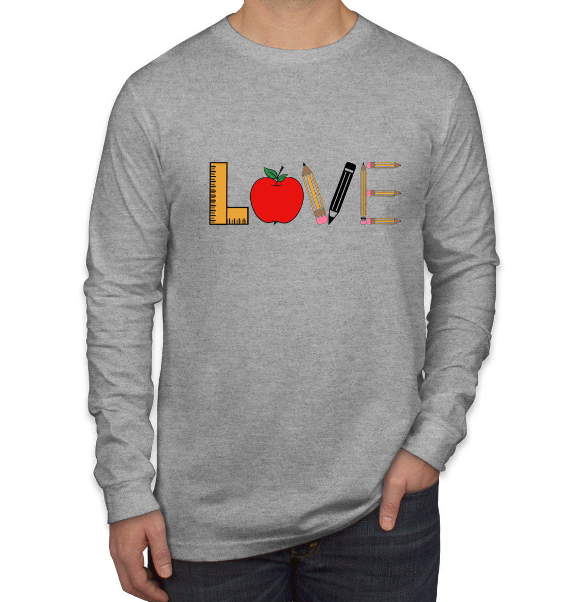 Love Typography Teacher Men's Long Sleeve Shirt