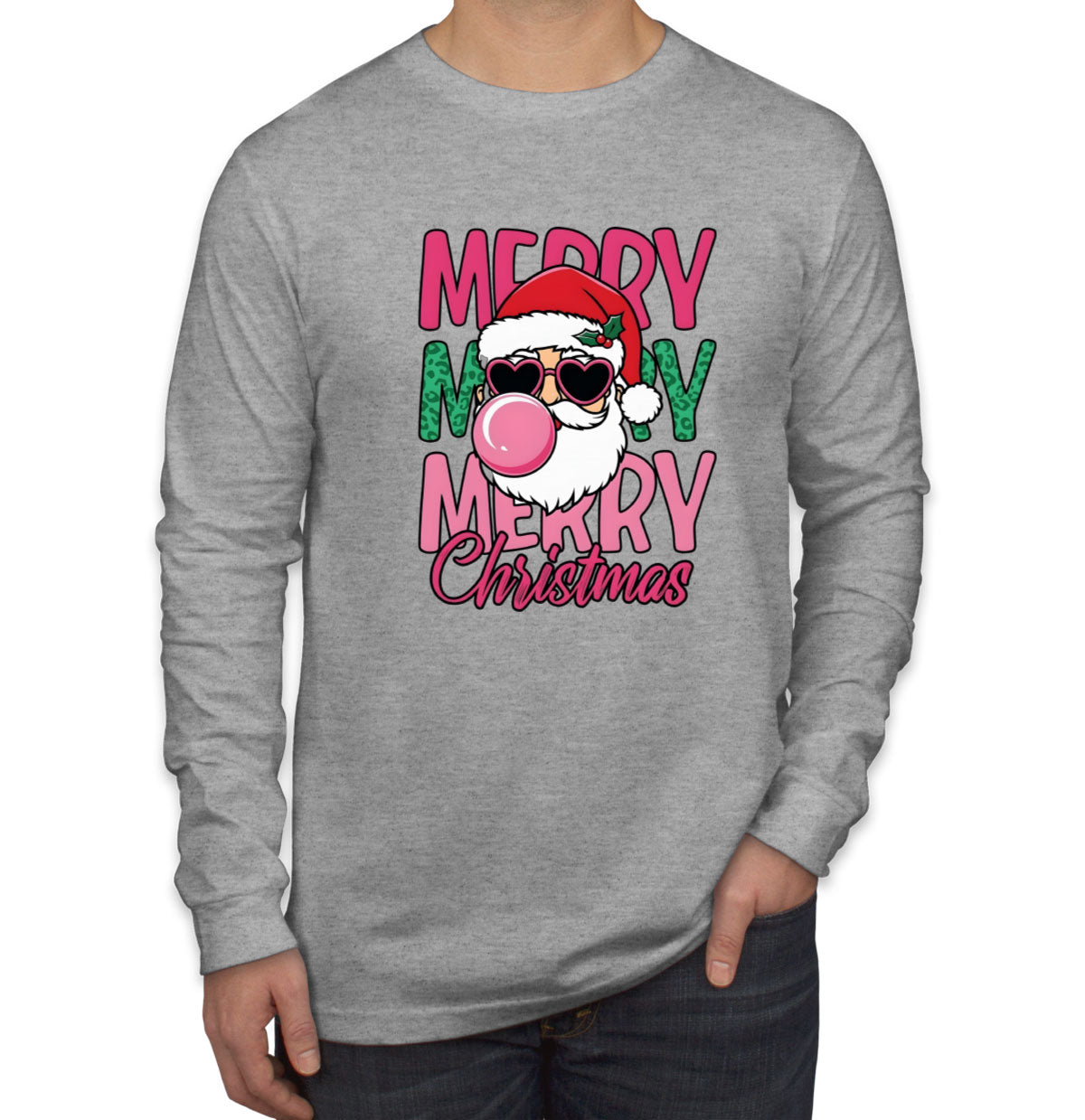 Santa Bubble Gum Merry Christmas Men's Long Sleeve Shirt