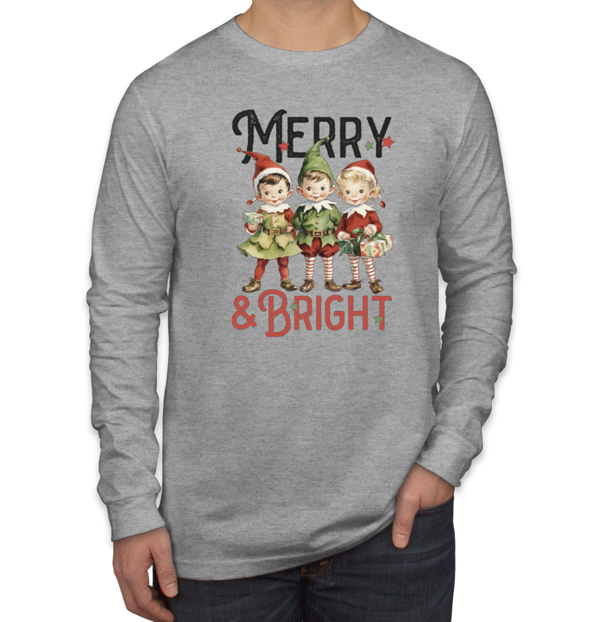 Merry And Bright Christmas Men's Long Sleeve Shirt