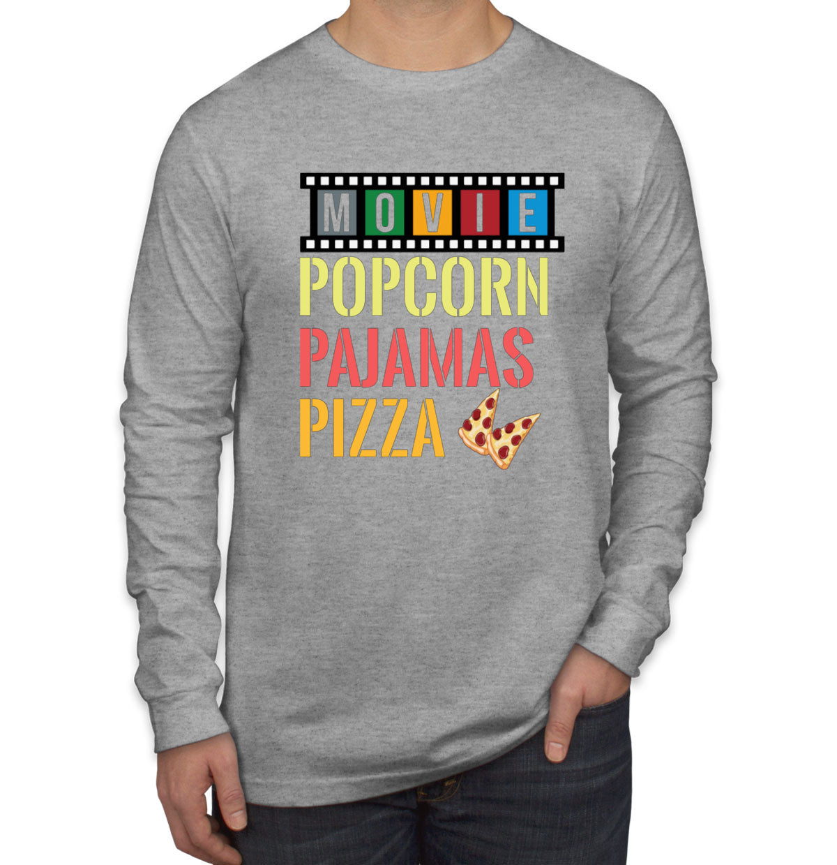 Movie Popcorn Pajamas Pizza  Men's Long Sleeve Shirt