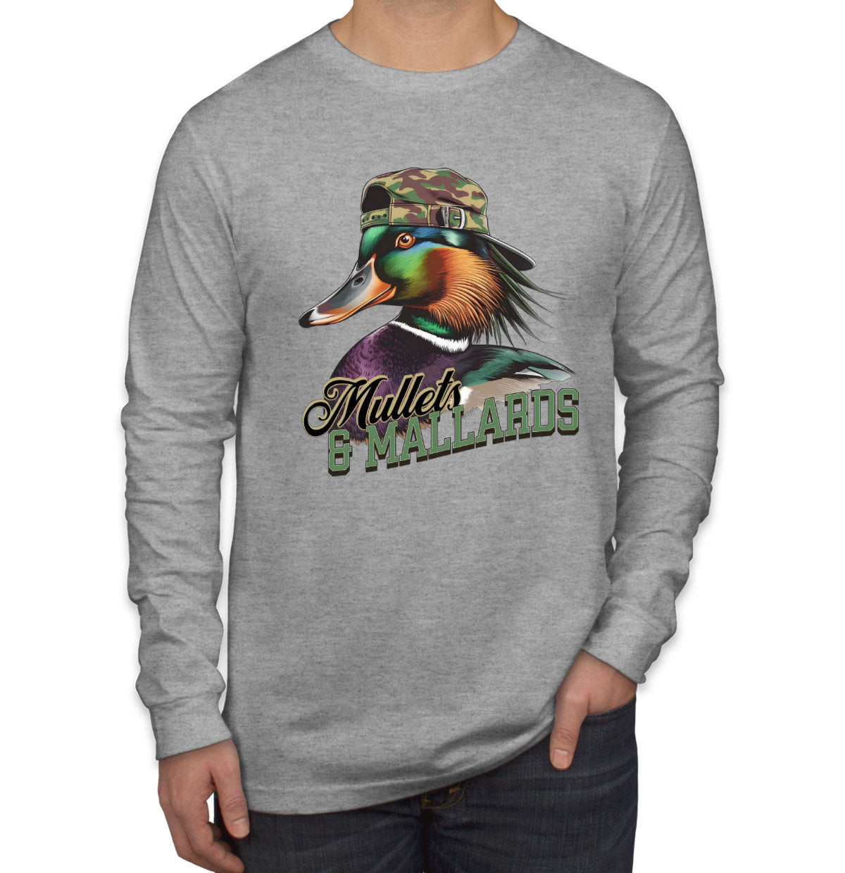 Mullets And Mallards Duck Hunting Men's Long Sleeve Shirt