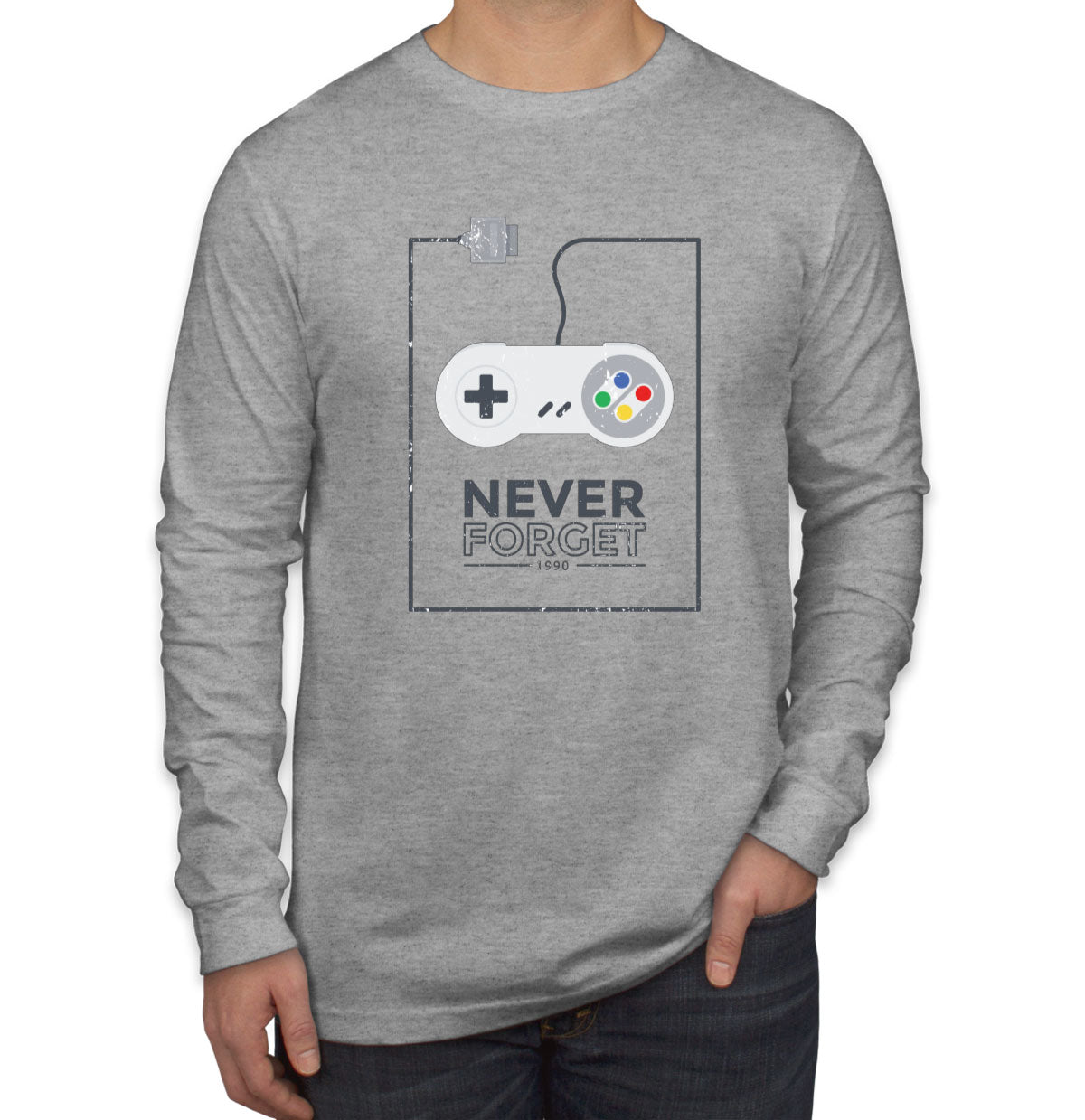 Never Forget Retro Gaming Console Men's Long Sleeve Shirt