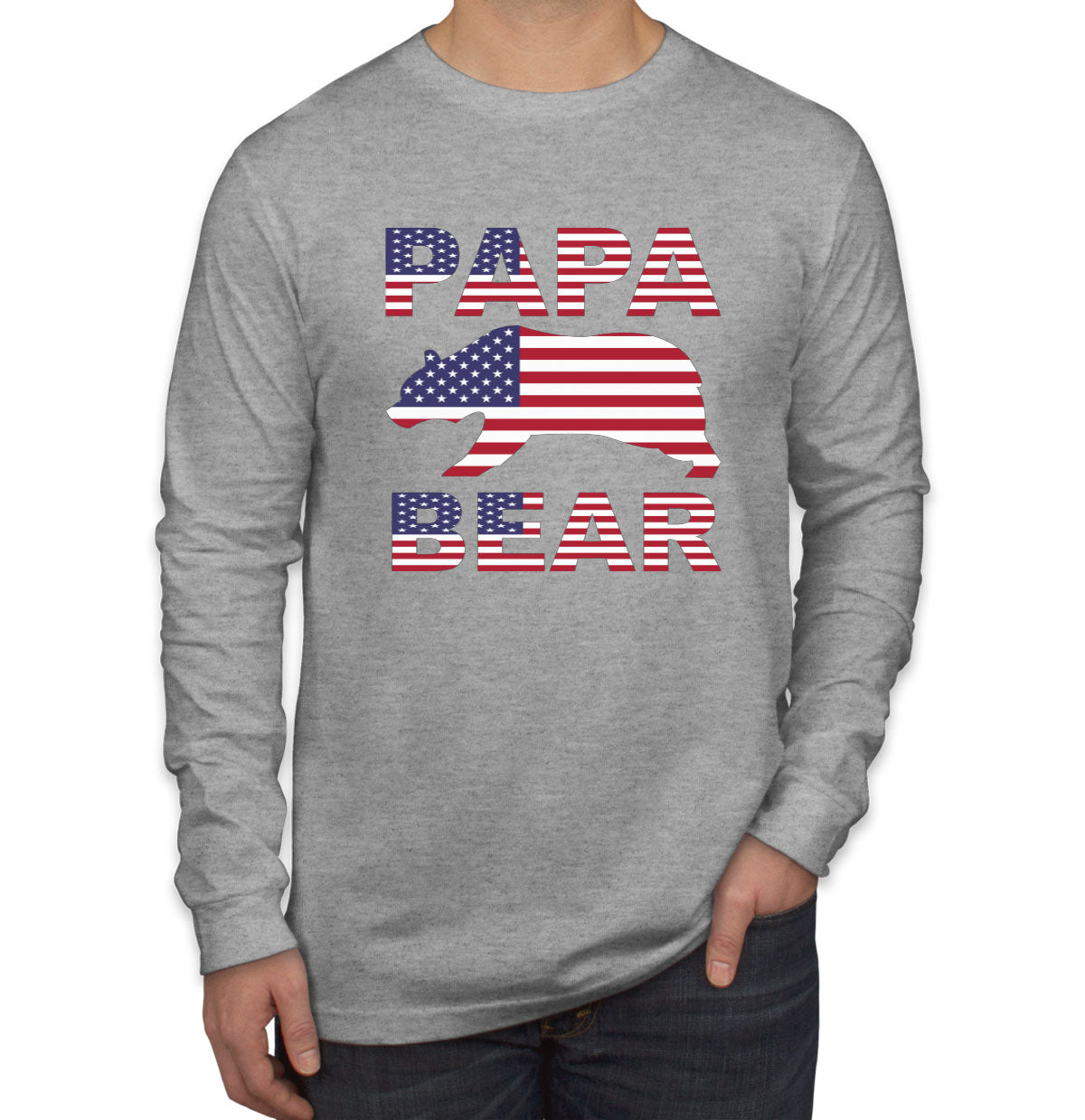 Papa Bear American Flag Men's Long Sleeve Shirt