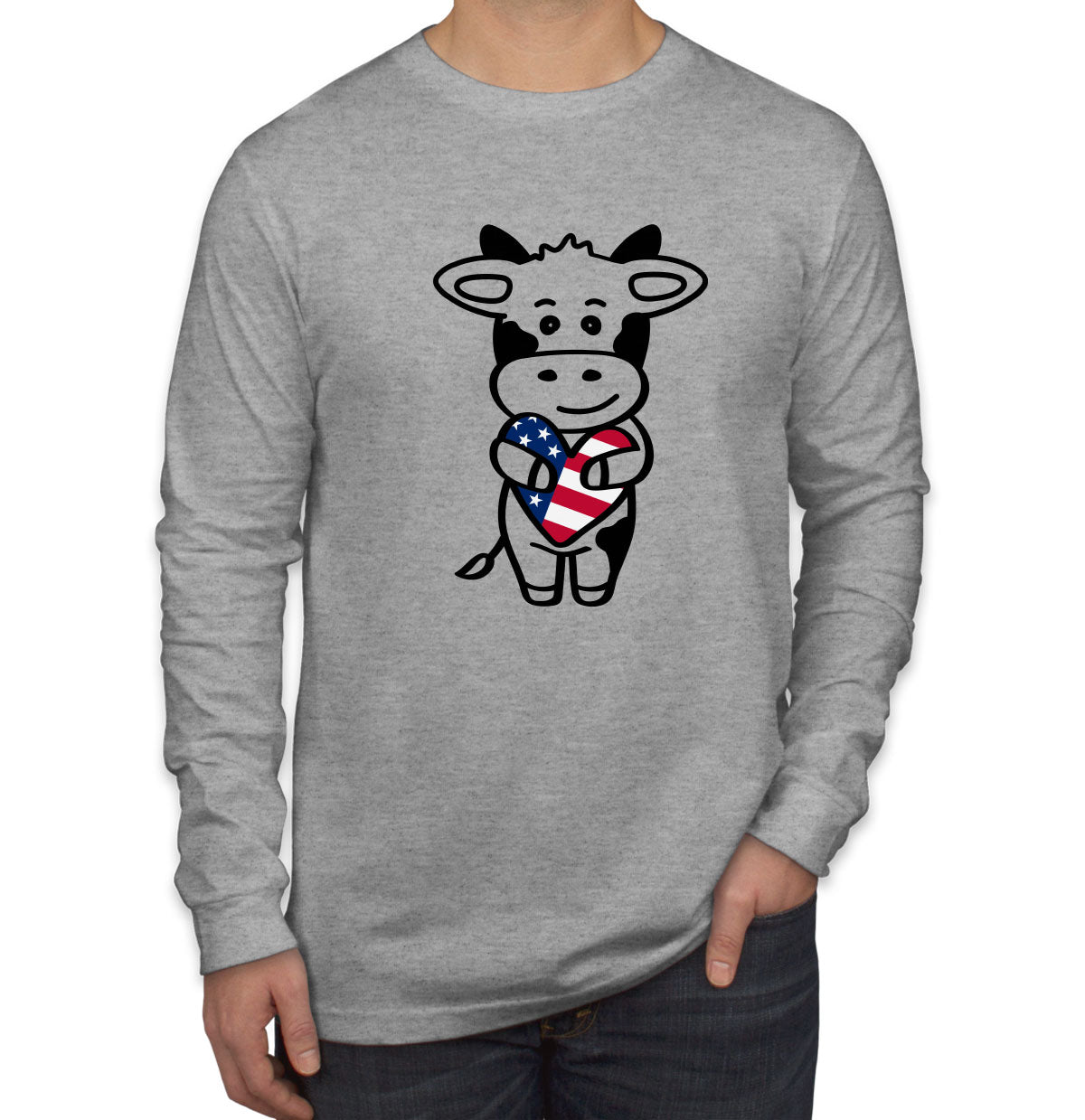 American Cow Patriotic Men's Long Sleeve Shirt