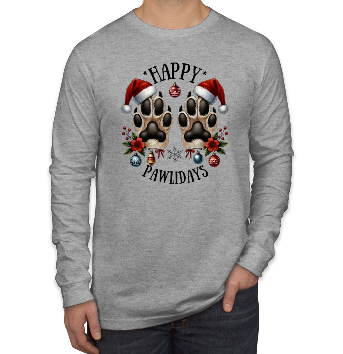 Happy Pawlidays Christmas Men's Long Sleeve Shirt