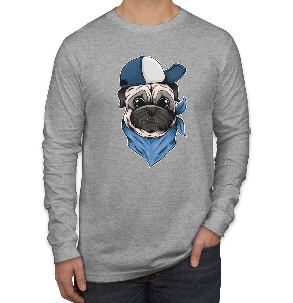 Pug Dog With Hat And Bandana Men's Long Sleeve Shirt