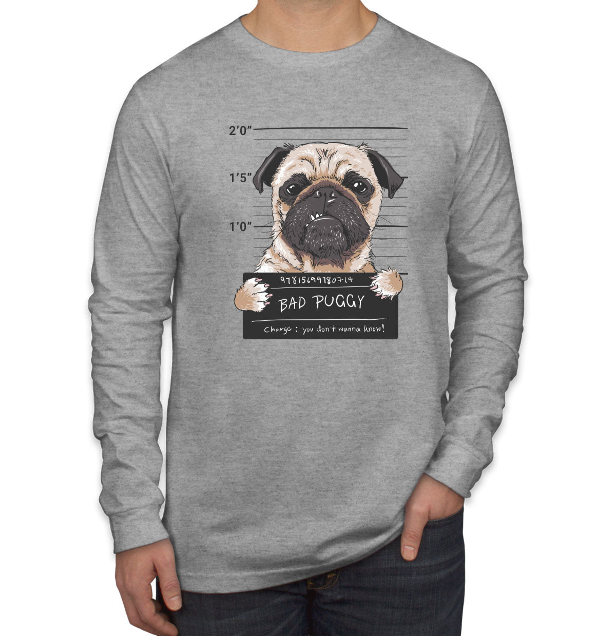 Funny Pug Dog Mugshot Long Sleeve Shirt