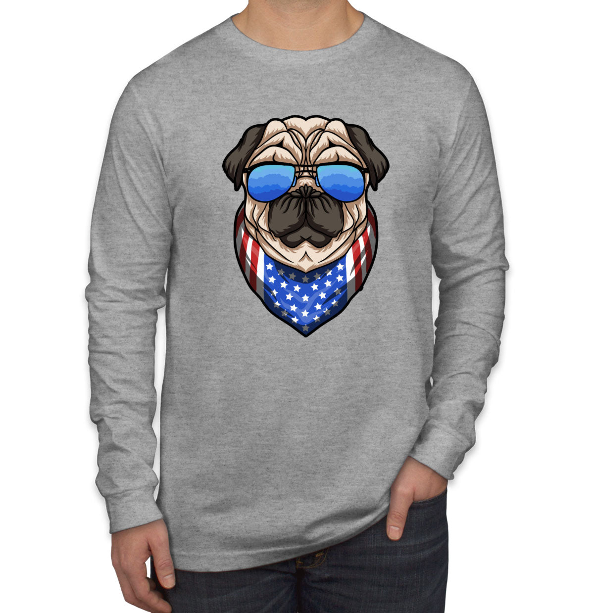 Pug Dog With Sunglasses And Bandana Men's Long Sleeve Shirt