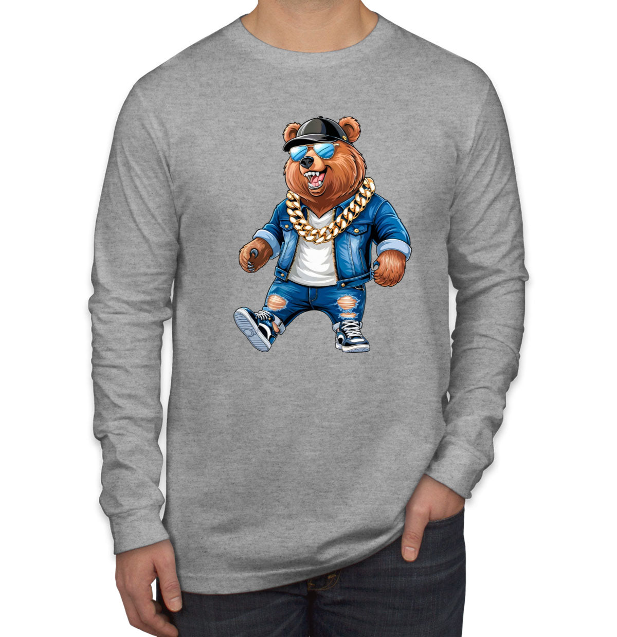 Cool Rapper Bear Men's Long Sleeve Shirt