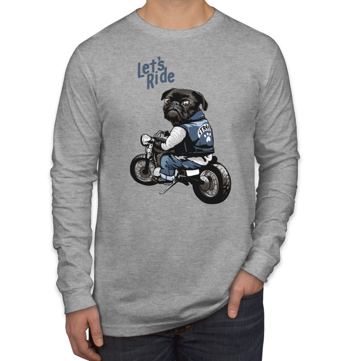 Pug Dog Riding Motorcycle Long Sleeve Shirt