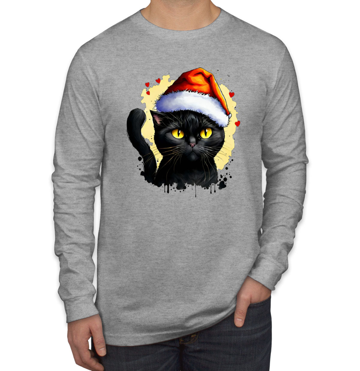 Santa Black Cat Men's Long Sleeve Shirt