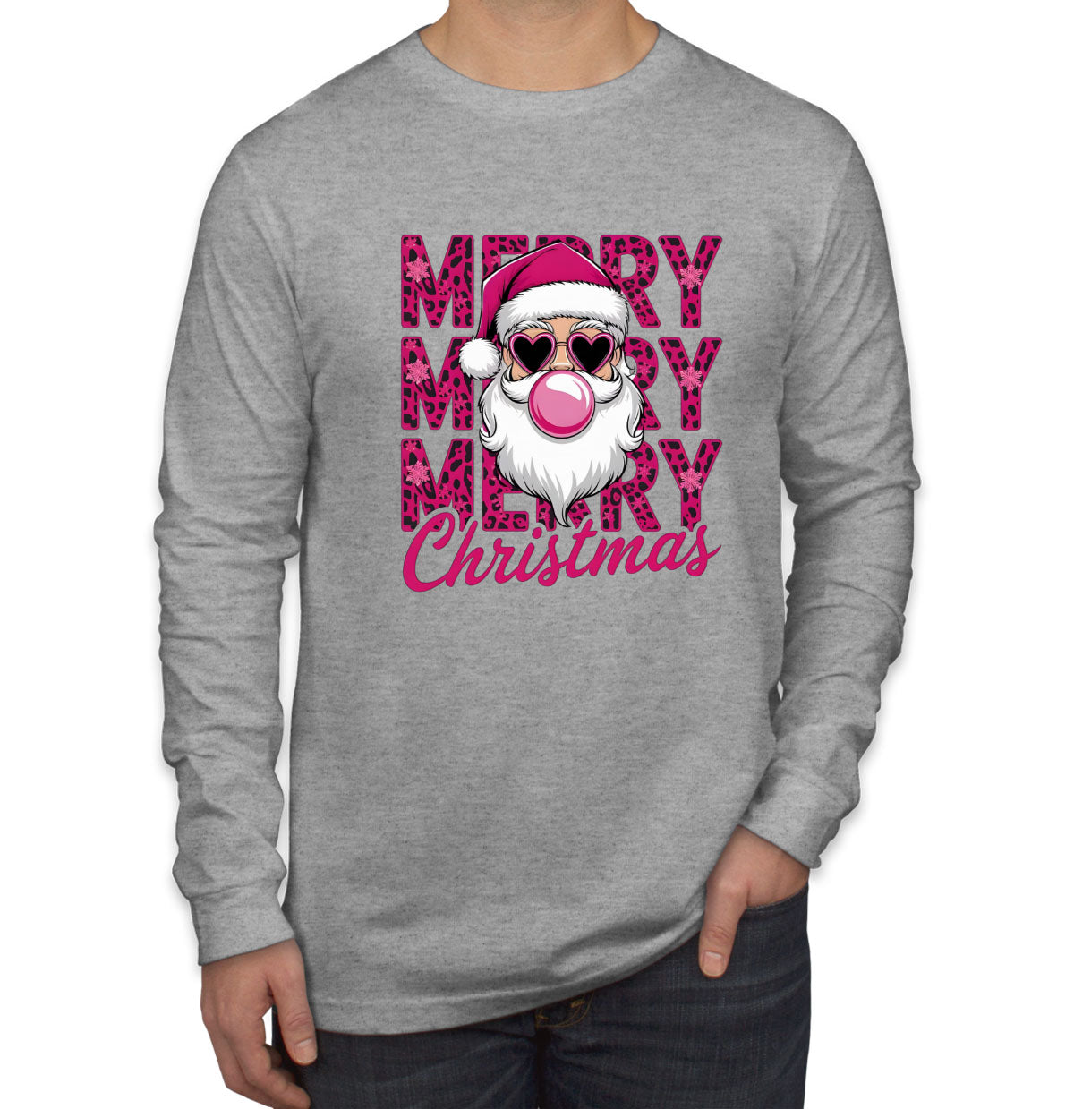 Santa Bubble Gum Merry Christmas Men's Long Sleeve Shirt
