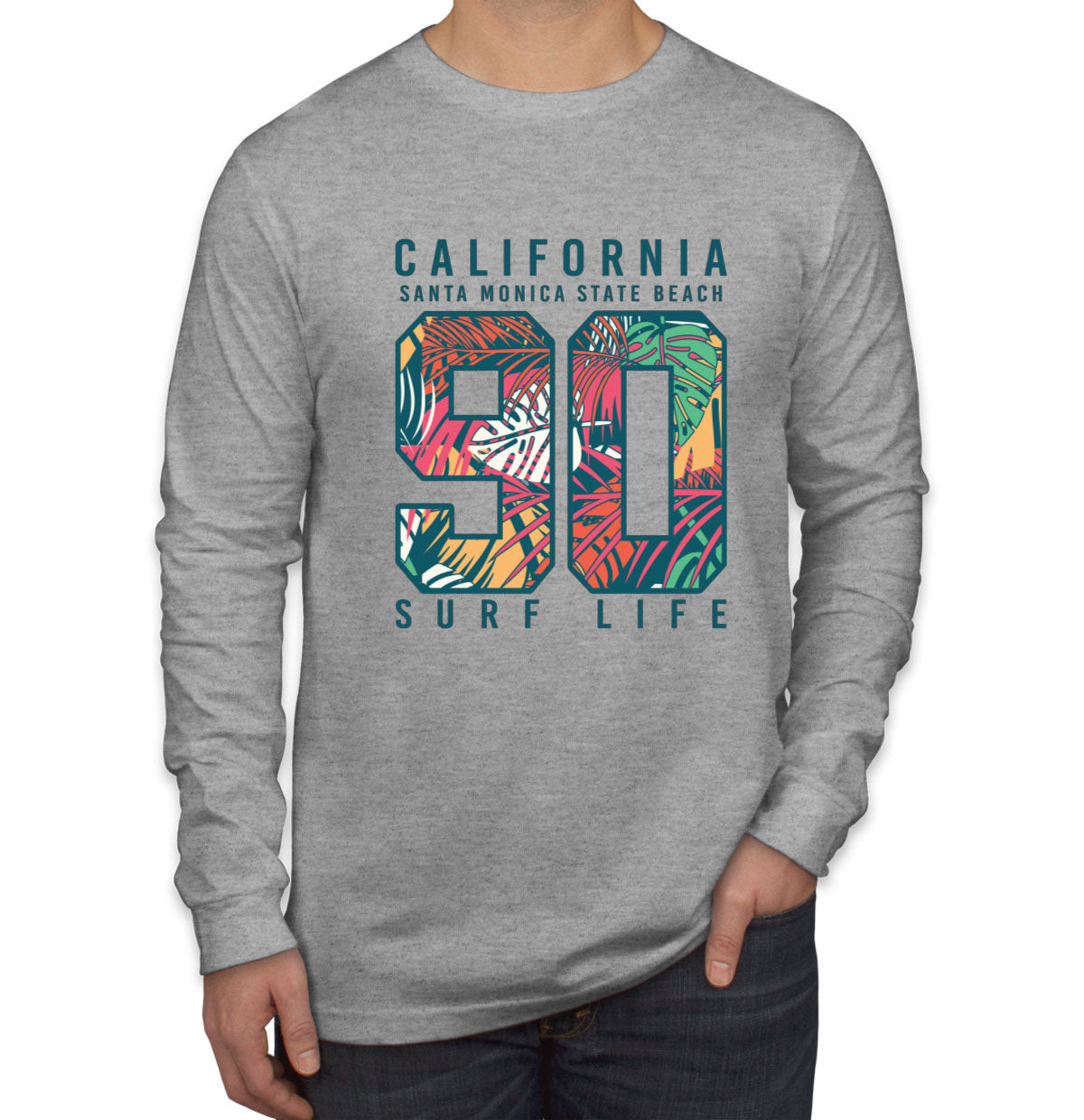 California Santa Monica State Beach Surf Life Men's Long Sleeve Shirt