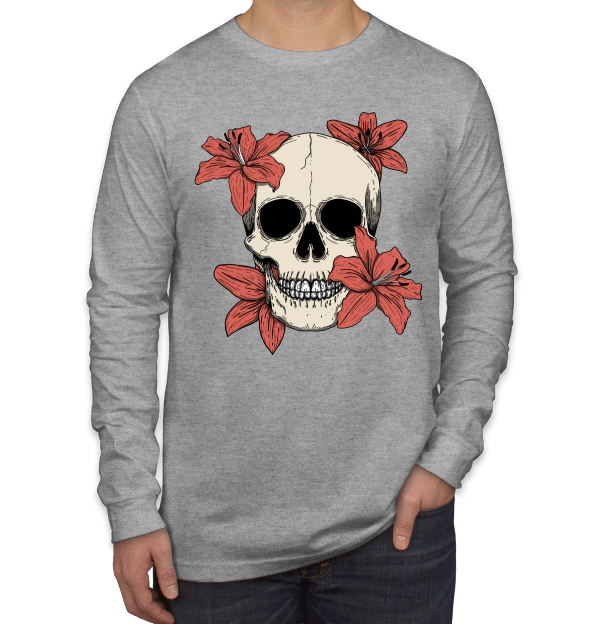 Skull With Flowers Long Sleeve Shirt