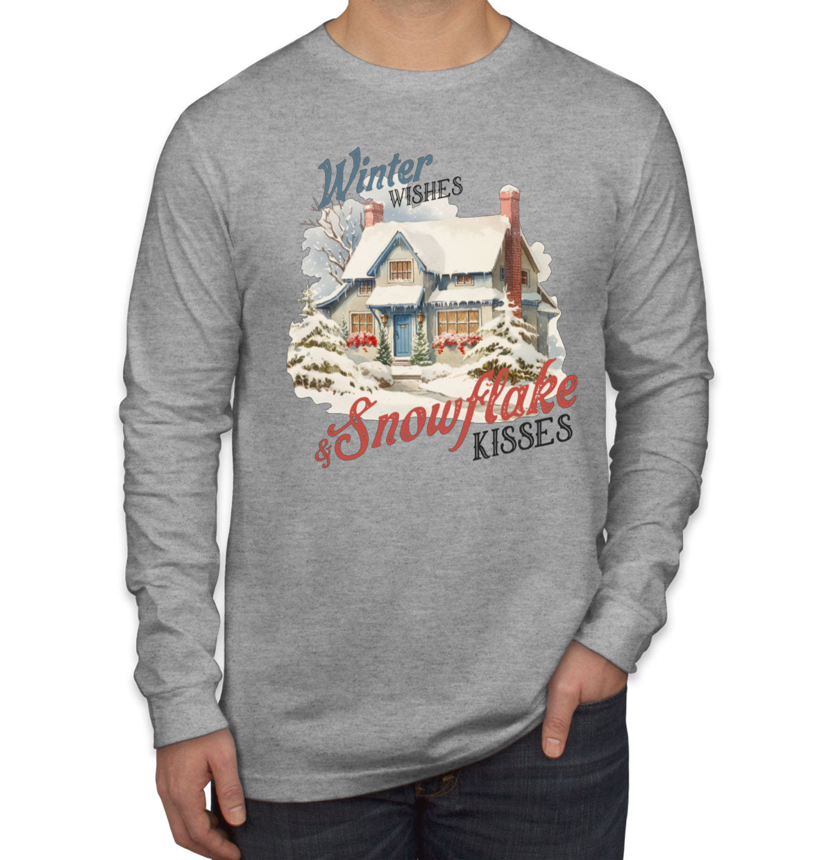 Winter Wishes And Snowflake Kisses Christmas Men's Long Sleeve Shirt