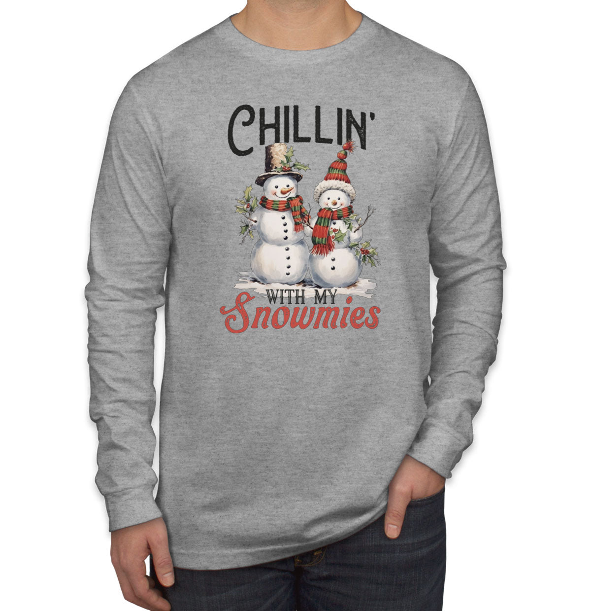 Chillin' With My Snowmies Christmas Men's Long Sleeve Shirt