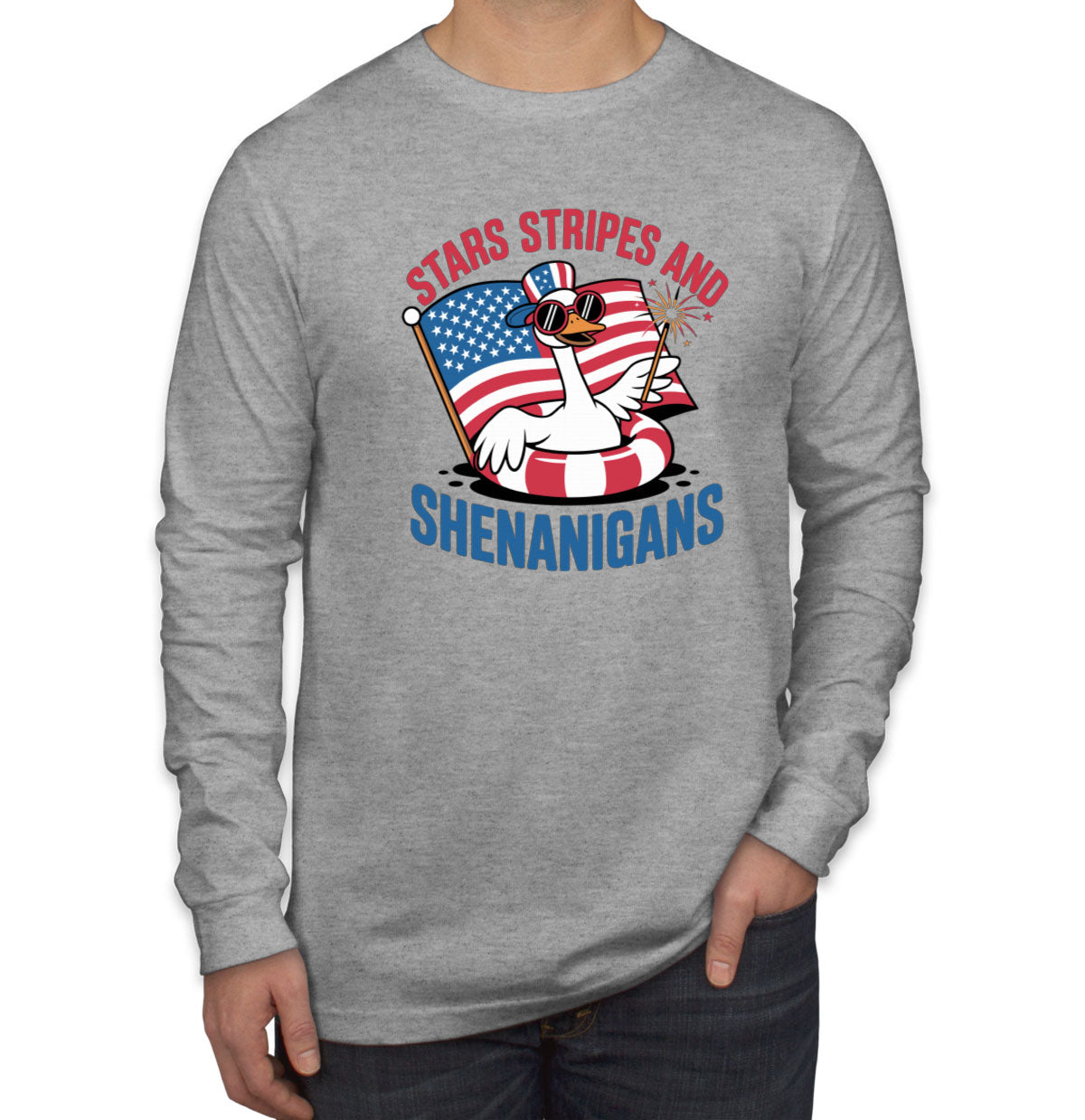Stars Stripes And Shenanigans Independence Day Patriotic Men's Long Sleeve Shirt