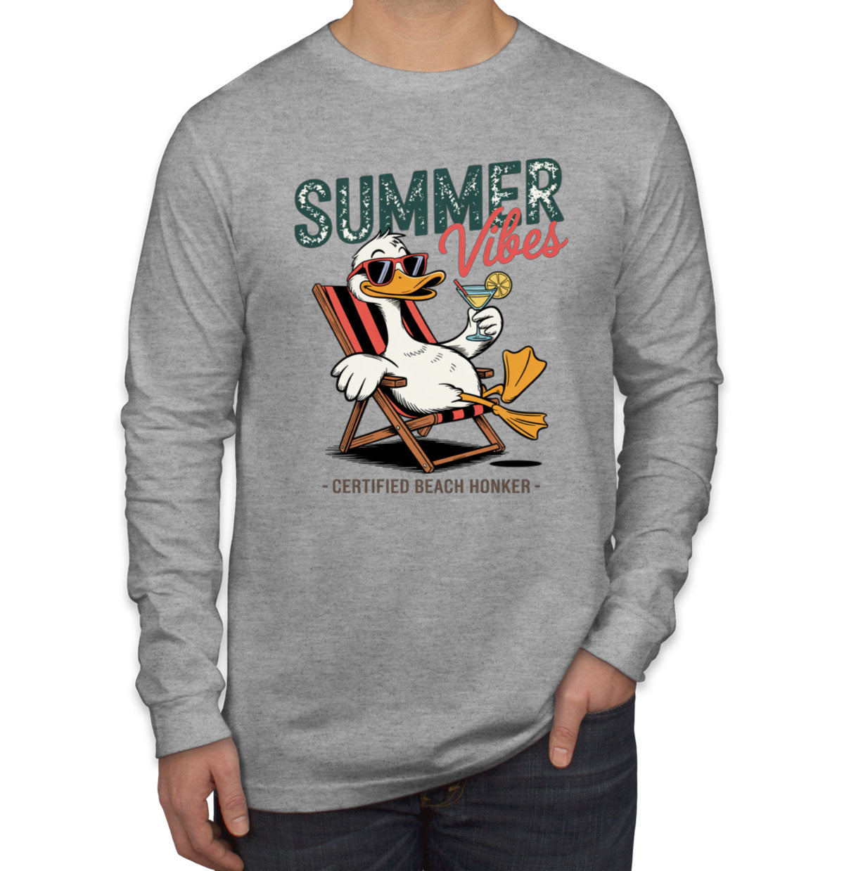 Summer Vibes Funny Duck Men's Long Sleeve Shirt