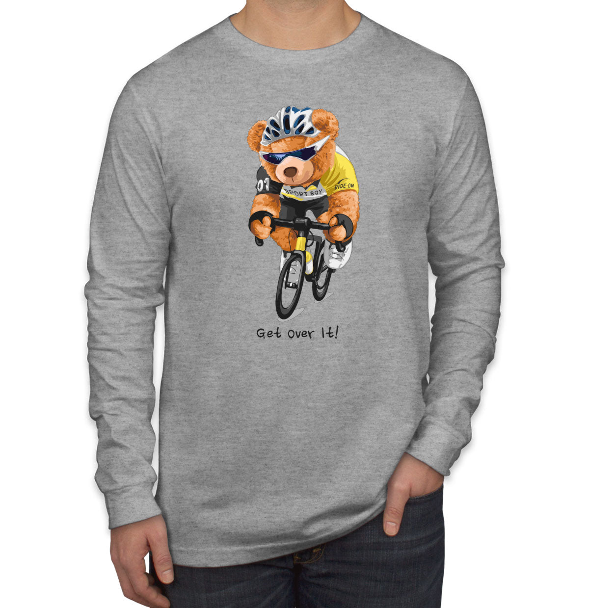 Teddy Bear Biker Get Over It Men's Long Sleeve Shirt