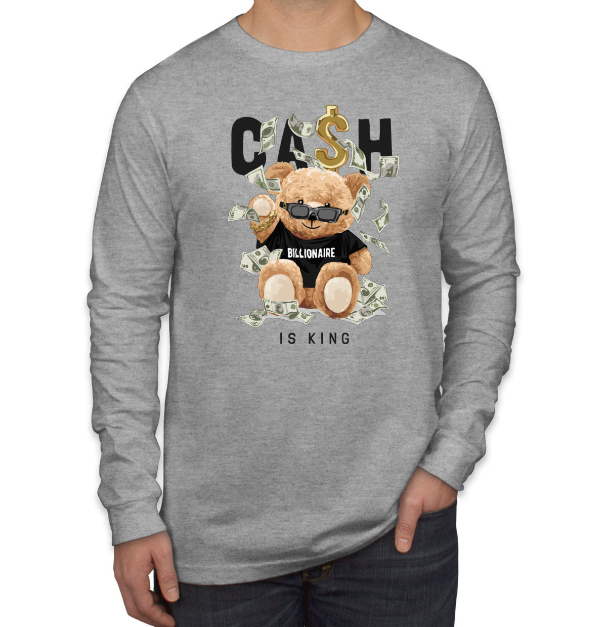 Teddy Bear Cash Billionaire Men's Long Sleeve Shirt