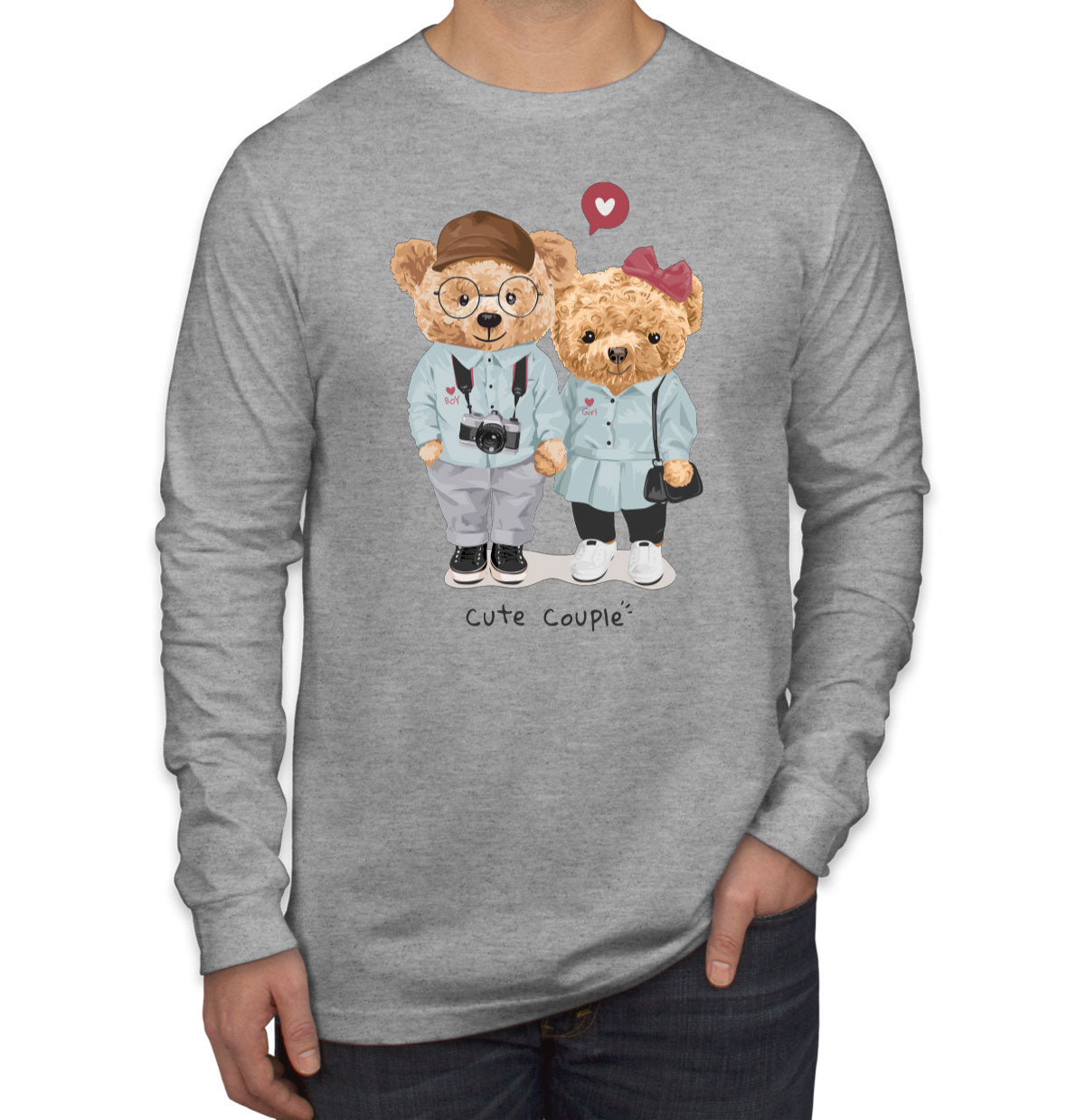 Teddy Bear Cute Couple Men's Long Sleeve Shirt