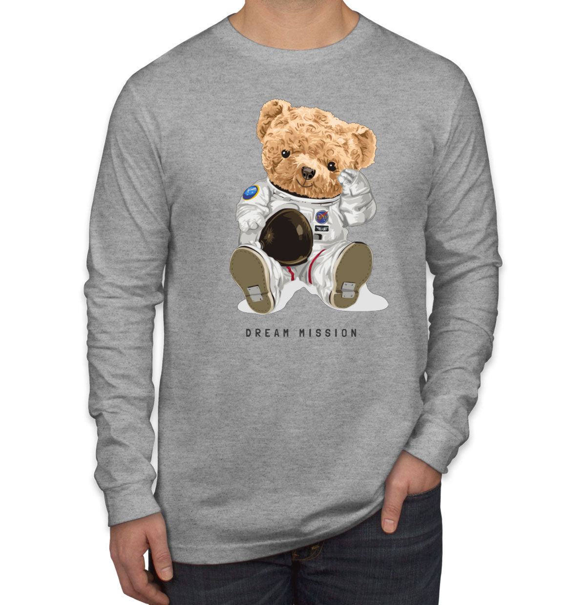 Teddy Bear Astronaut Dream Mission Men's Long Sleeve Shirt