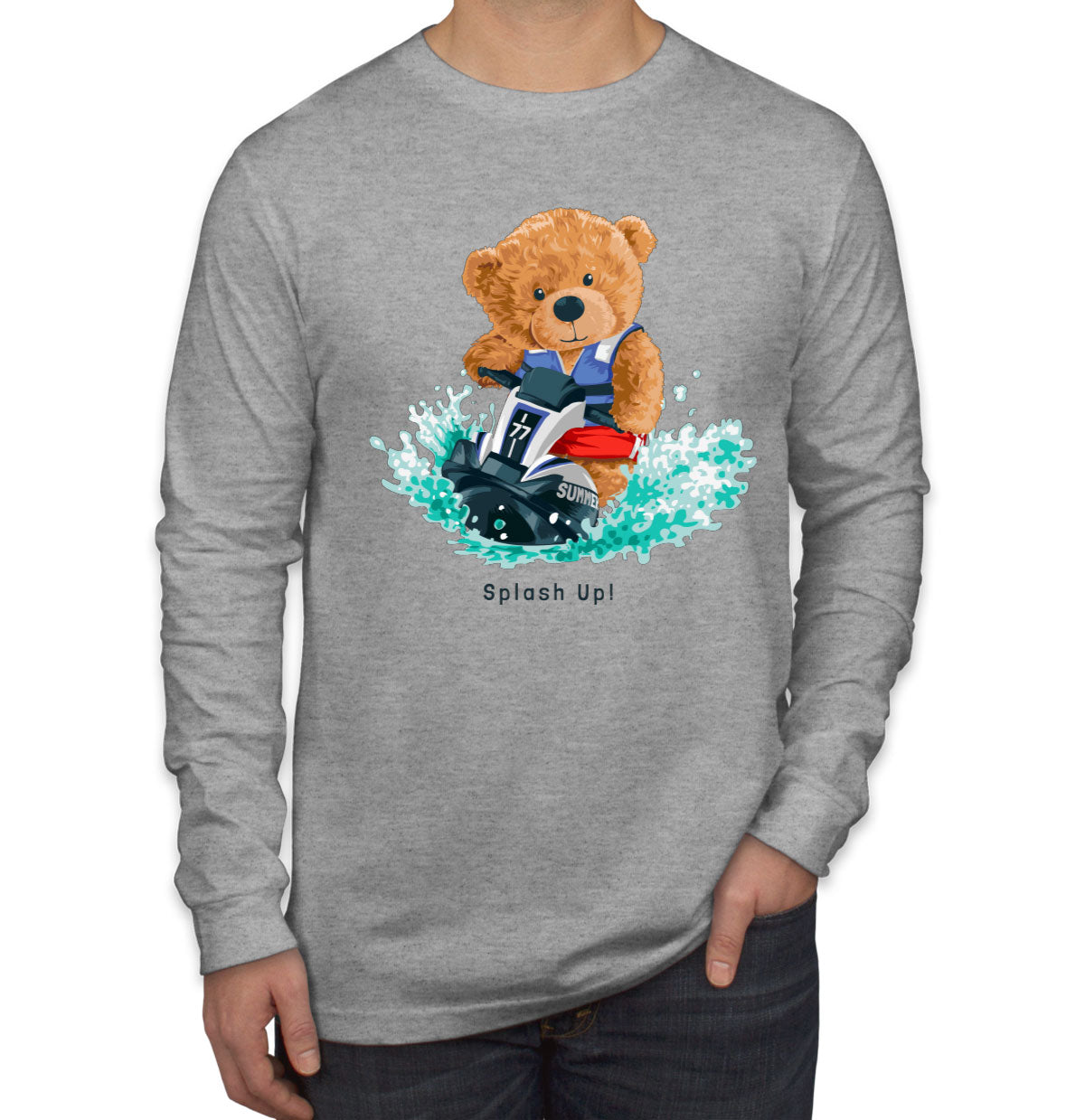 Teddy Bear Jet Ski Men's Long Sleeve Shirt