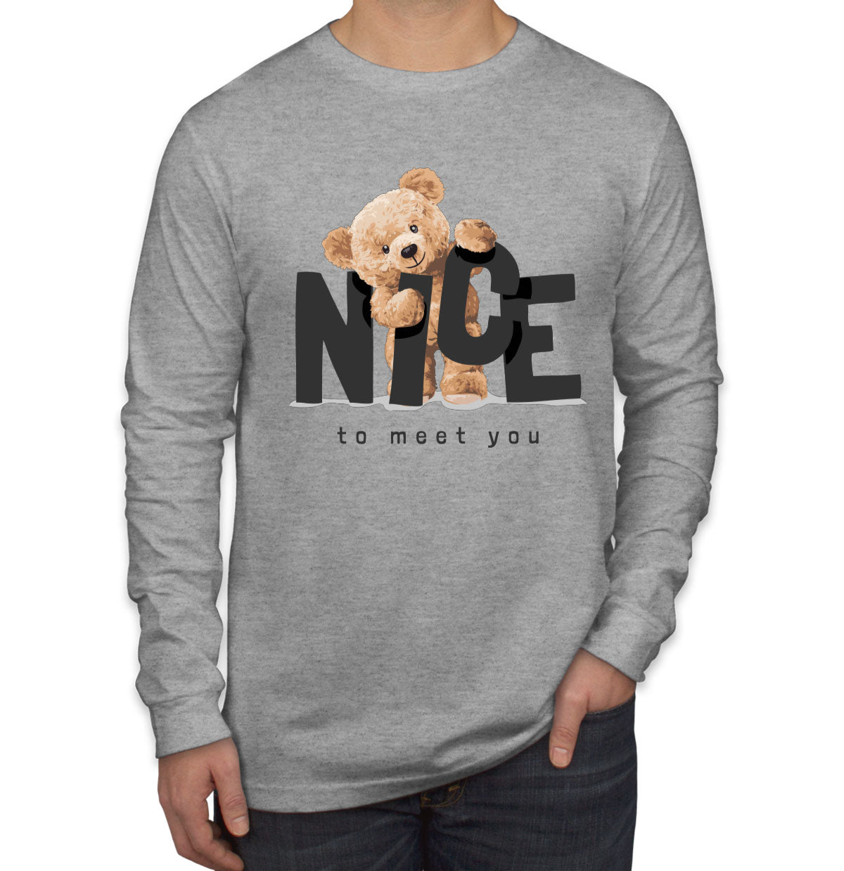 Teddy Bear Nice To Meet You Men's Long Sleeve Shirt