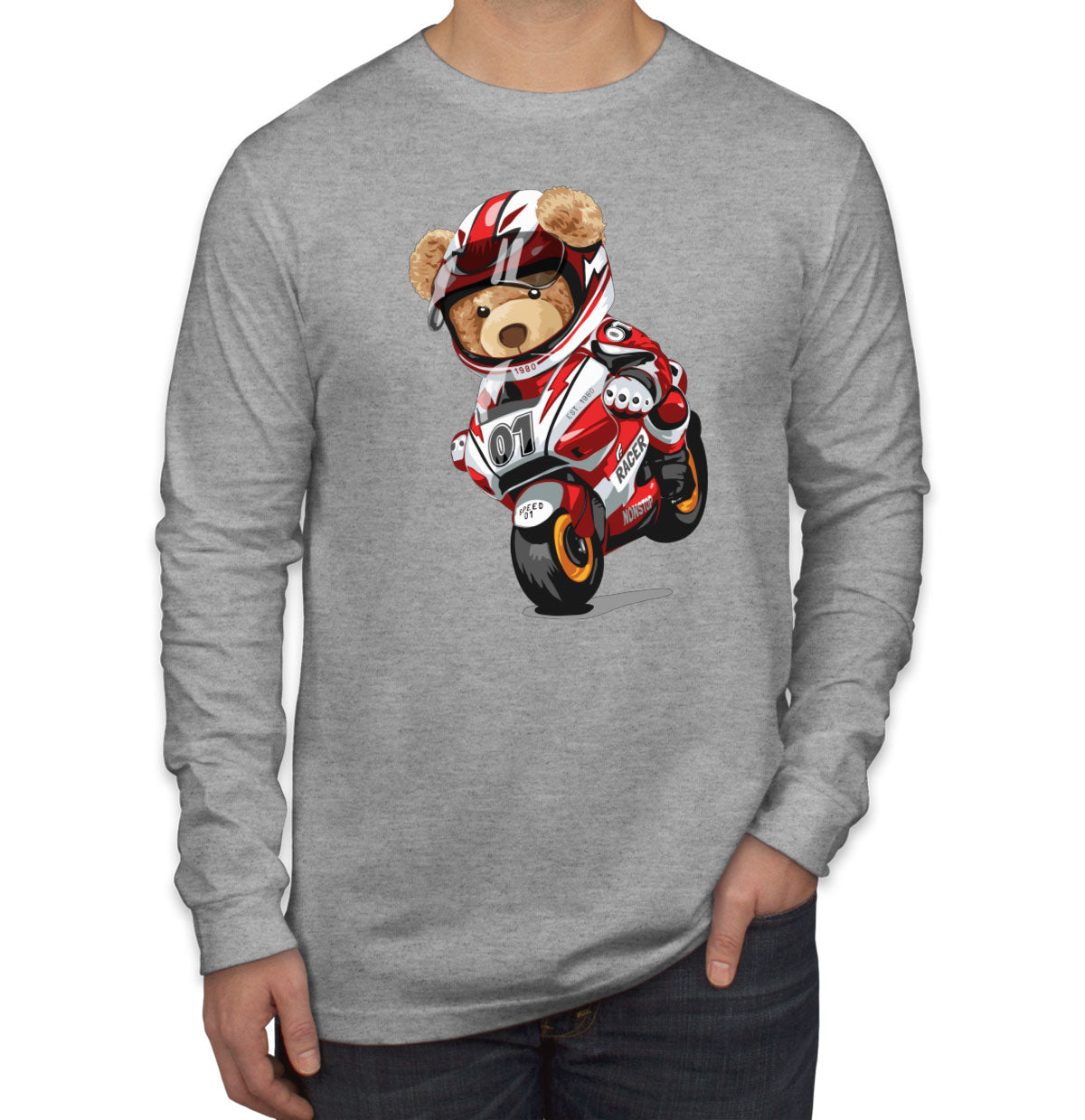 Teddy Bear Motorcycle Men's Long Sleeve Shirt