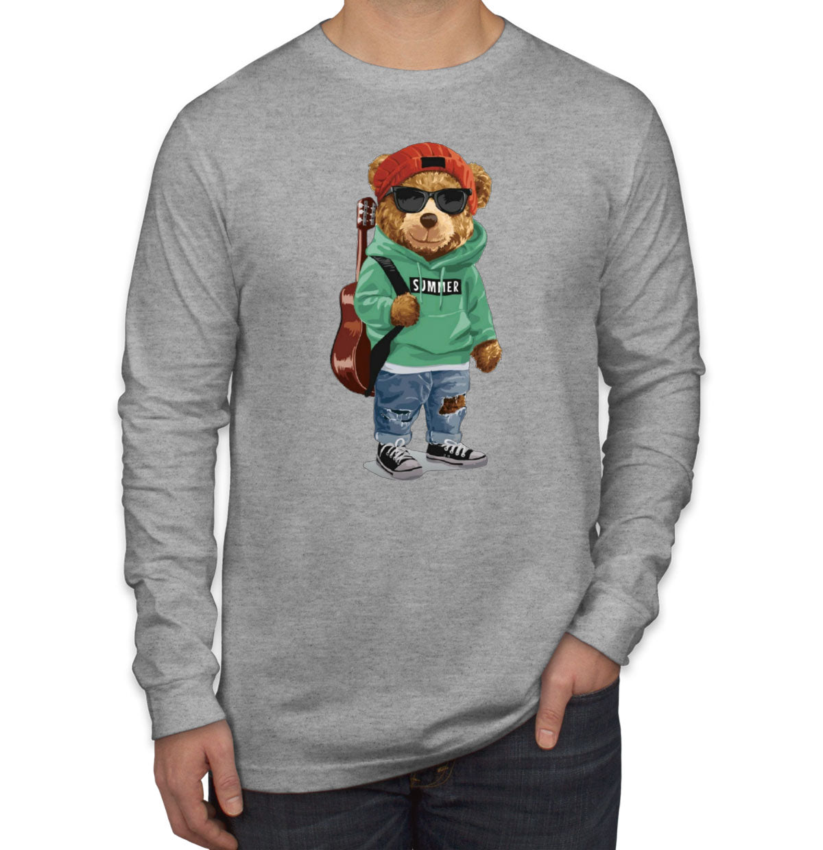 Teddy Bear Musician Men's Long Sleeve Shirt