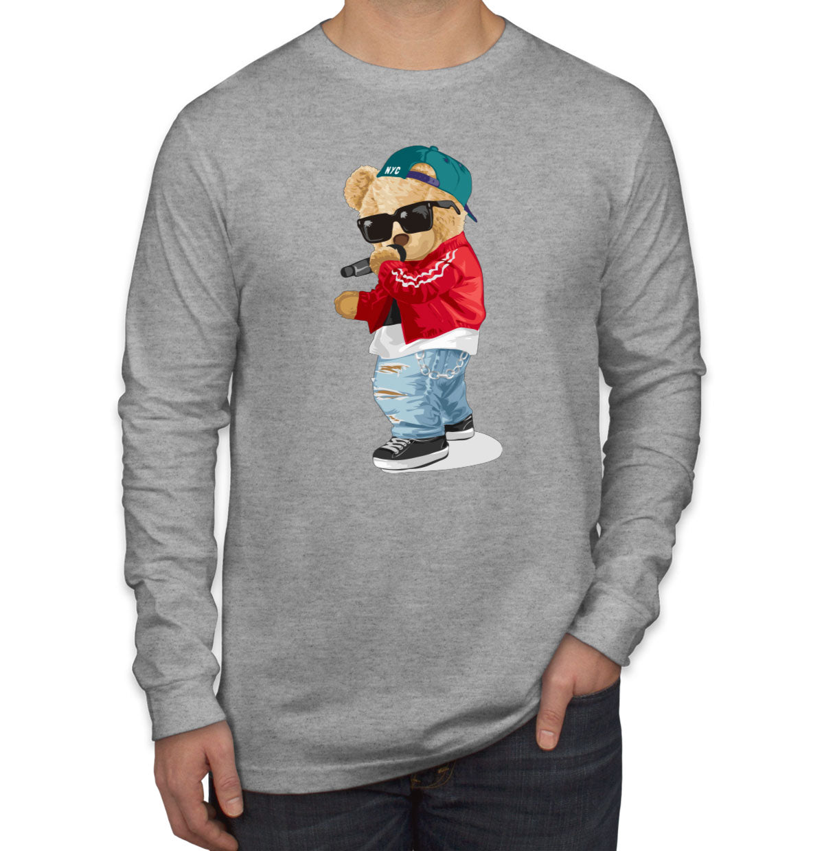 Teddy Bear Rapper Men's Long Sleeve Shirt